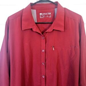 ARIATTEK Women's Long Sleeve Button Up Shirt Red VentTEK XXL Outdoor Sport Ranch